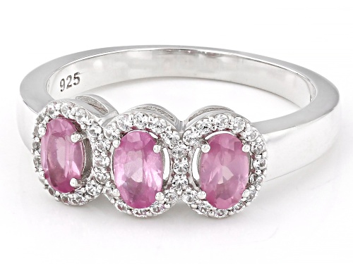 Pre-Owned 0.60ctw Oval Pink Spinel With 0.16ctw Round White Zircon Rhodium Over Sterling Silver Ring - Size 8