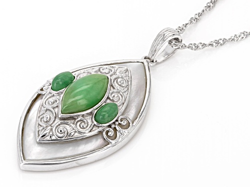 Pre-Owned Pacific Style™ Green Jadeite With White Mother-Of-Pearl Rhodium Over Sterling Silver Penda
