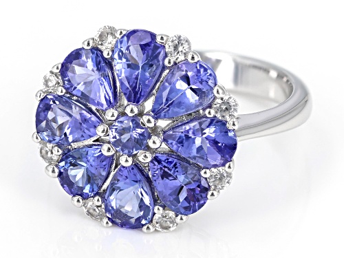 Pre-Owned 2.75ctw Mixed Shapes Tanzanite With 0.36ctw White Zircon Rhodium Over Sterling Silver Ring - Size 7