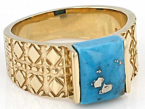 Pre-Owned Southwest Style By JTV™ 10x8mm Blue Turquoise 18k Yellow Gold Over Sterling Silver Ring - Size 12