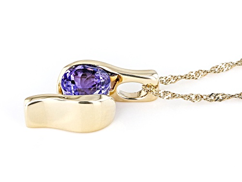 Pre-Owned 0.81ct Round Tanzanite 10K Yellow Gold Solitaire Pendant With Chain