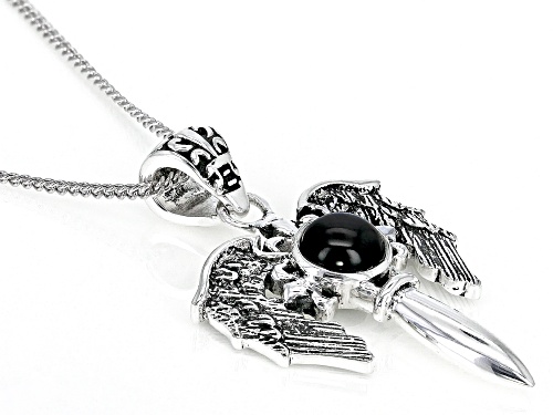 Pre-Owned 5mm Round Black Onyx Sterling Silver Men's Pendant With Chain