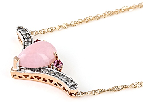 Pre-Owned 10x7mm Pink Opal, 0.07ctw Malaya Garnet With 0.12ctw White Diamond 10k Rose Gold Necklace - Size 18