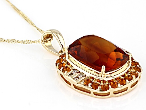 Pre-Owned 5.53ct Citrine, 0.54ctw Madeira Citrine With 0.08ctw Champagne Diamond 14K Gold Pendant Wi
