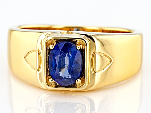 Pre-Owned 1.27CT OVAL NEPALESE KYANITE SOLITAIRE 18K YELLOW GOLD OVER STERLING SILVER Mens RING - Size 13