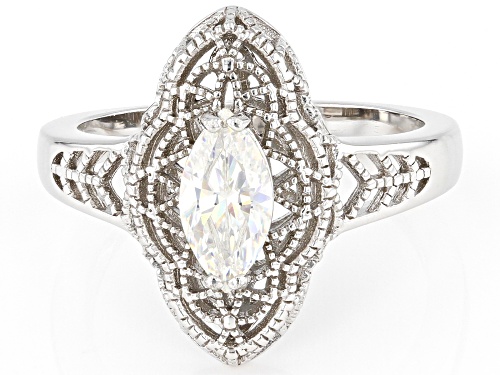 Pre-Owned .80ct Marquise Strontium Titanate Rhodium Over Silver Ring - Size 6