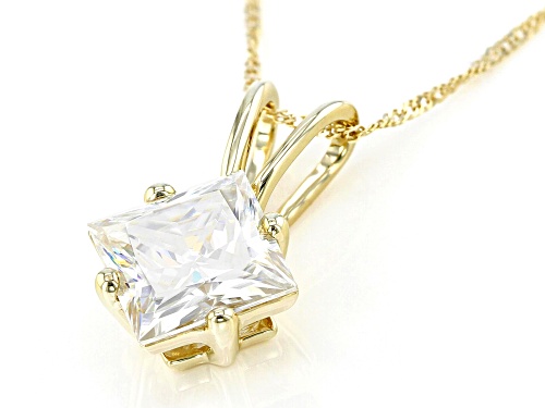 Pre-Owned MOISSANITE FIRE(R) 3.20CT DEW PRINCESS CUT 14K YELLOW GOLD SOLITAIRE PENDANT & SINGAPORE C
