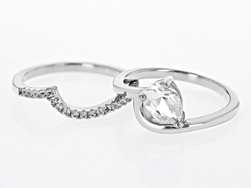 Pre-Owned 1.31ctw Pear Shape & Round Lab White Sapphire Rhodium Over Sterling Silver Ring Set of 2 - Size 8