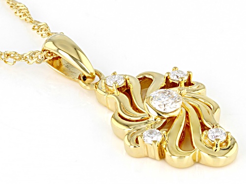 Pre-Owned MOISSANITE FIRE® .43CTW DEW 14K YELLOW GOLD OVER SILVER PENDANT & SINGAPORE CHAIN