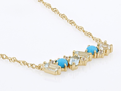 Pre-Owned Sleeping Beauty Turquoise & 1.39ctw Glacier Topaz™, White Zircon 18k Gold Over Silver Neck - Size 18