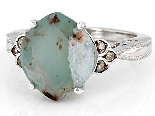 Pre-Owned 14x12mm Aquaprase® With 0.04ctw Champagne Diamond Rhodium Over Sterling Silver Ring - Size 7