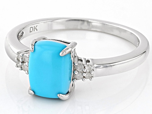 Pre-Owned 8x6mm Sleeping Beauty Turquoise with White Diamond Rhodium Over Sterling Silver Ring - Size 9