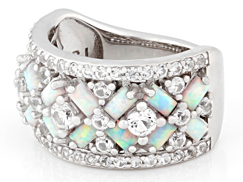 Pre-Owned 3.50x2mm Lab Created White Opal with 2.63ctw Lab Created Sapphire Rhodium Over Sterling Si - Size 6
