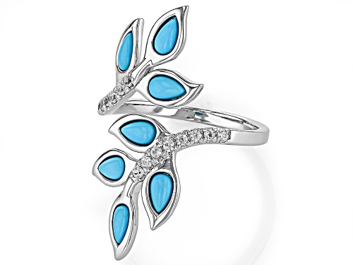 Pre-Owned Pear Shape Cabochon Sleeping Beauty Turquoise With White .39ctw Rhodium Over Silver Bypass - Size 6