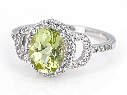Pre-Owned 1.40ct Oval Canary Apatite With 0.32ctw Round White Zircon Rhodium Over Sterling Silver Ri - Size 6