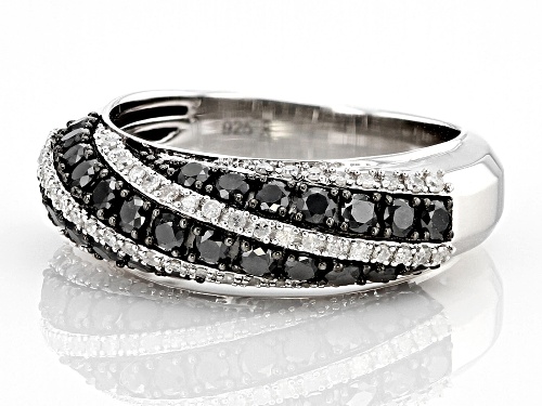 Pre-Owned 1.00ctw Round Black And White Diamond Rhodium Over Sterling Silver Wide Band Ring - Size 7