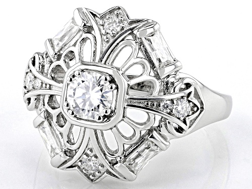 Pre-Owned MOISSANITE FIRE® 1.36CTW DEW ROUND BRILLIANT & BAGUETTE PLATINEVE® RING - Size 9