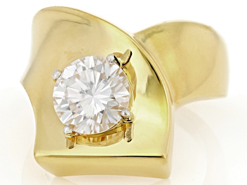 Pre-Owned MOISSANITE FIRE® 1.90CT DEW ROUND BRILLIANT 14K YELLOW GOLD OVER SILVER RING - Size 9