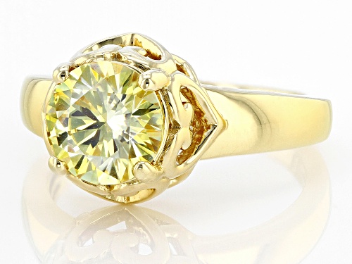 Pre-Owned MOISSANITE FIRE(R) YELLOW 1.90CT DEW ROUND 14K YELLOW GOLD OVER SILVER RING - Size 6