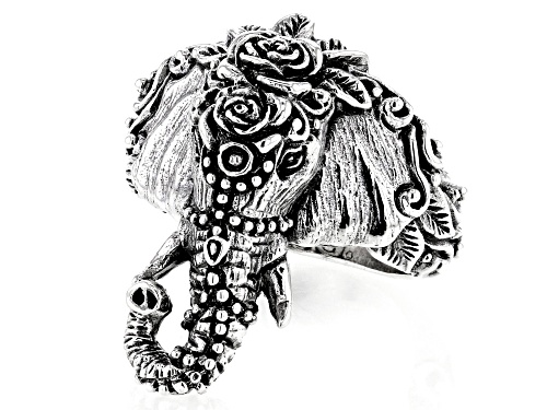 Pre-Owned Sterling Silver Textured Elephant Head Ring - Size 9