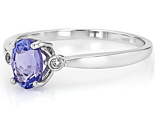 Pre-Owned .88ct Oval Tanzanite With 0.04ctw Round White Zircon Rhodium Over Sterling Silver Ring - Size 10