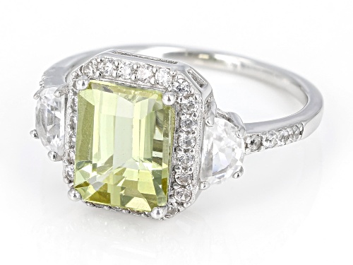 Pre-Owned 2.74ct Rectangular Octagonal Canary Apatite With 1.04ctw white Zircon Rhodium Over Silver - Size 9