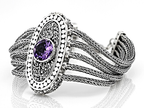 Pre-Owned Artisan Collection of Bali™ 2.55ct Amethyst Sterling Silver Multi-Strand Bracelet - Size 7.5