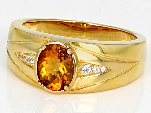 Pre-Owned 1.03ct Oval Madeira Citrine And 0.10ctw White Zircon 18k Yellow Gold Over Silver Men's Rin - Size 12