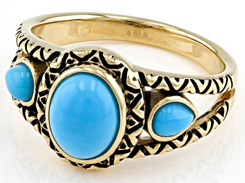 Pre-Owned Southwest Style By JTV™ Sleeping Beauty Turquoise 18k Yellow Gold Over Silver 3-Stone Ring - Size 11