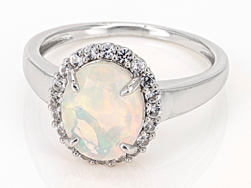Pre-Owned 1.36ct Ethiopian Opal with 0.33ctw Lab Created White Sapphire Rhodium Over Sterling Silver - Size 8