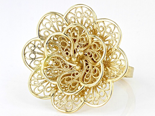 Pre-Owned Artisan Collection of Turkey™ 18k Yellow Gold Over Sterling Silver Flower Filigree Ring - Size 12