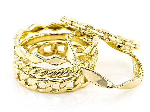 Pre-Owned 18k Yellow Gold Over Sterling Silver Set Of 5 Stackable Band Rings - Size 7
