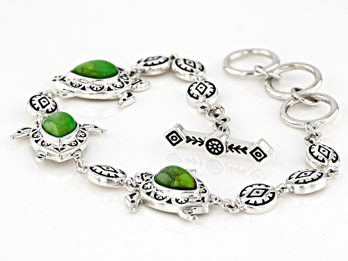 Pre-Owned Southwest Style by JTV™ Green Turquoise Sterling Silver Turtle Bracelet - Size 7.25