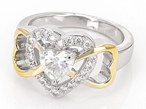 Pre-Owned MOISSANITE FIRE® 1.18CTW DEW HEART SHAPE AND ROUND BRILLIANT TWO TONE RING - Size 6