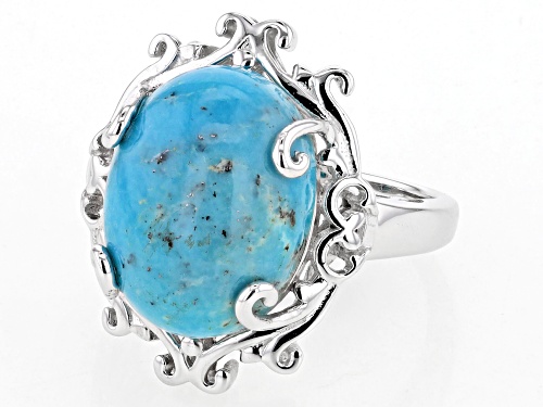 Pre-Owned 16x12mm Blue Kingman Turquoise Rhodium Over Sterling Silver Ring - Size 6