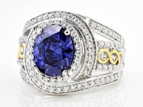 Pre-Owned Charles Winston For Bella Luce® 6.10ctw Tanzanite And Diamond Simulants Rhodium Over Silve - Size 5