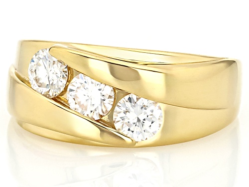 Pre-Owned MOISSANITE FIRE® .99CTW DEW ROUND BRILLIANT 14K YELLLOW GOLD OVER SILVER 3 STONE RING - Size 6