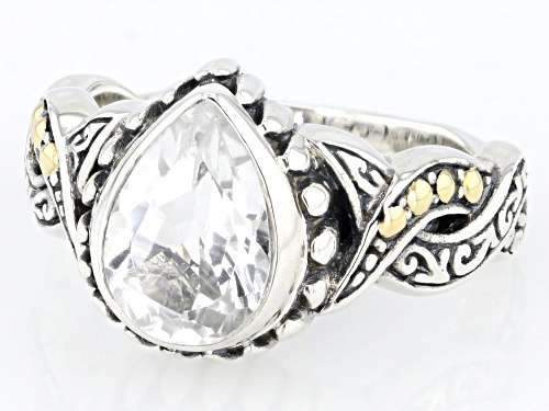 Pre-Owned Artisan Collection of Bali™ Pear Shaped White Topaz Sterling Silver With 18k Gold Accents - Size 6
