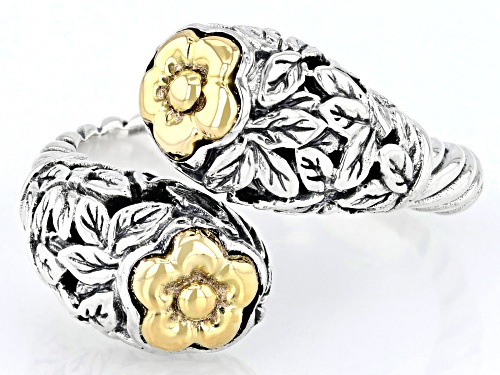 Pre-Owned Artisan Collection of Bali™ Sterling Silver & 18K Gold Flower Bypass Ring - Size 6
