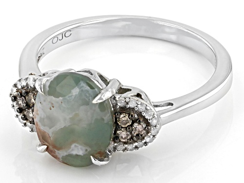 Pre-Owned 10x8mm Aquaprase® With 0.15ctw Champagne & White Diamond Sterling Silver Ring - Size 7