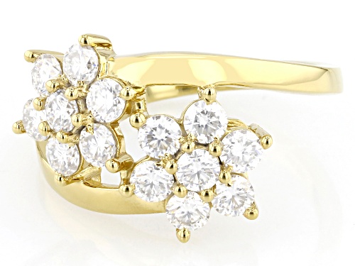 Pre-Owned MOISSANITE FIRE® 1.40CTW DEW ROUND BRILLIANT 14K YELLOW GOLD OVER SILVER FLOWER DESIGN RIN - Size 8