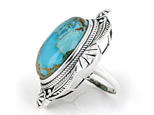 Pre-Owned Southwest Style by JTV™ 25x18mm Blue Turquoise Sterling Silver Statement Ring - Size 5.5