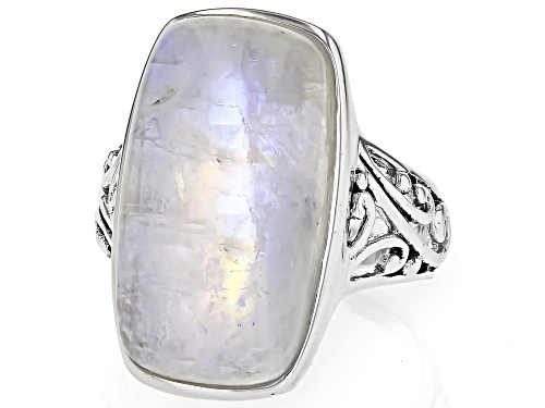 Pre-Owned 22x12mm Cushion Cabochon Rainbow Moonstone Sterling Silver Solitaire Ring - Size 7