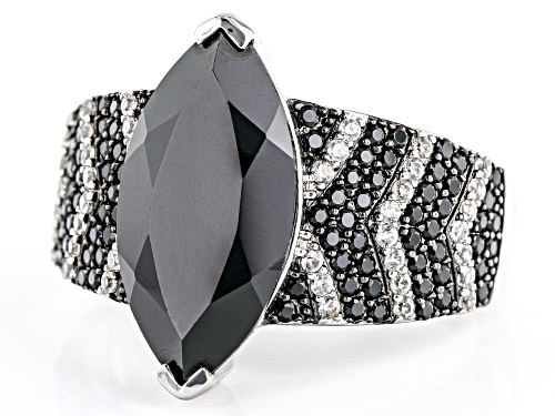 Pre-Owned 4.27ctw Mixed Shapes Black Spinel With 0.31ctw White Zircon Rhodium Over Sterling silver R - Size 10