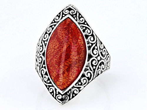 Pre-Owned Artisan Collection of Bali™ 18x10mm Red Indonesian Coral Sterling Silver Ring - Size 10