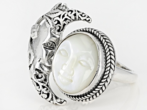 Pre-Owned Artisan Collection Of Bali™ Carved White Mother Of Pearl Face Silver Celestial Solitaire R - Size 12