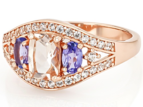 Pre-Owned 0.66ct Morganite, 0.37ctw Tanzanite, 0.57ctw White Zircon 18k Rose Gold Over Sterling Silv - Size 7