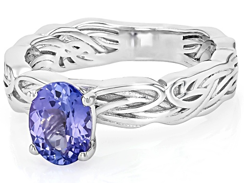 Pre-Owned 1.10ct Oval Tanzanite Rhodium Over Sterling Silver Solitaire Ring - Size 7