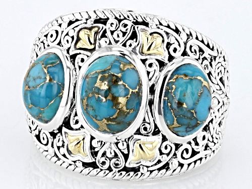 Pre-Owned Artisan Collection of Bali™ Blue Mohave Turquoise Three Stone Sterling Silver Band Ring - Size 8