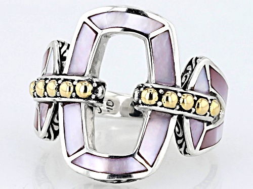 Pre-Owned Artisan Collection of Bali™ Pink Mother-of-Pearl Sterling Silver & 18K Gold Open Design Ri - Size 7